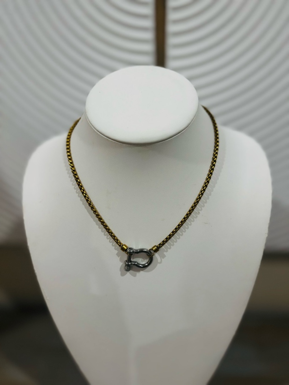 Gold-Tone Chain Necklace with Silver Clasp